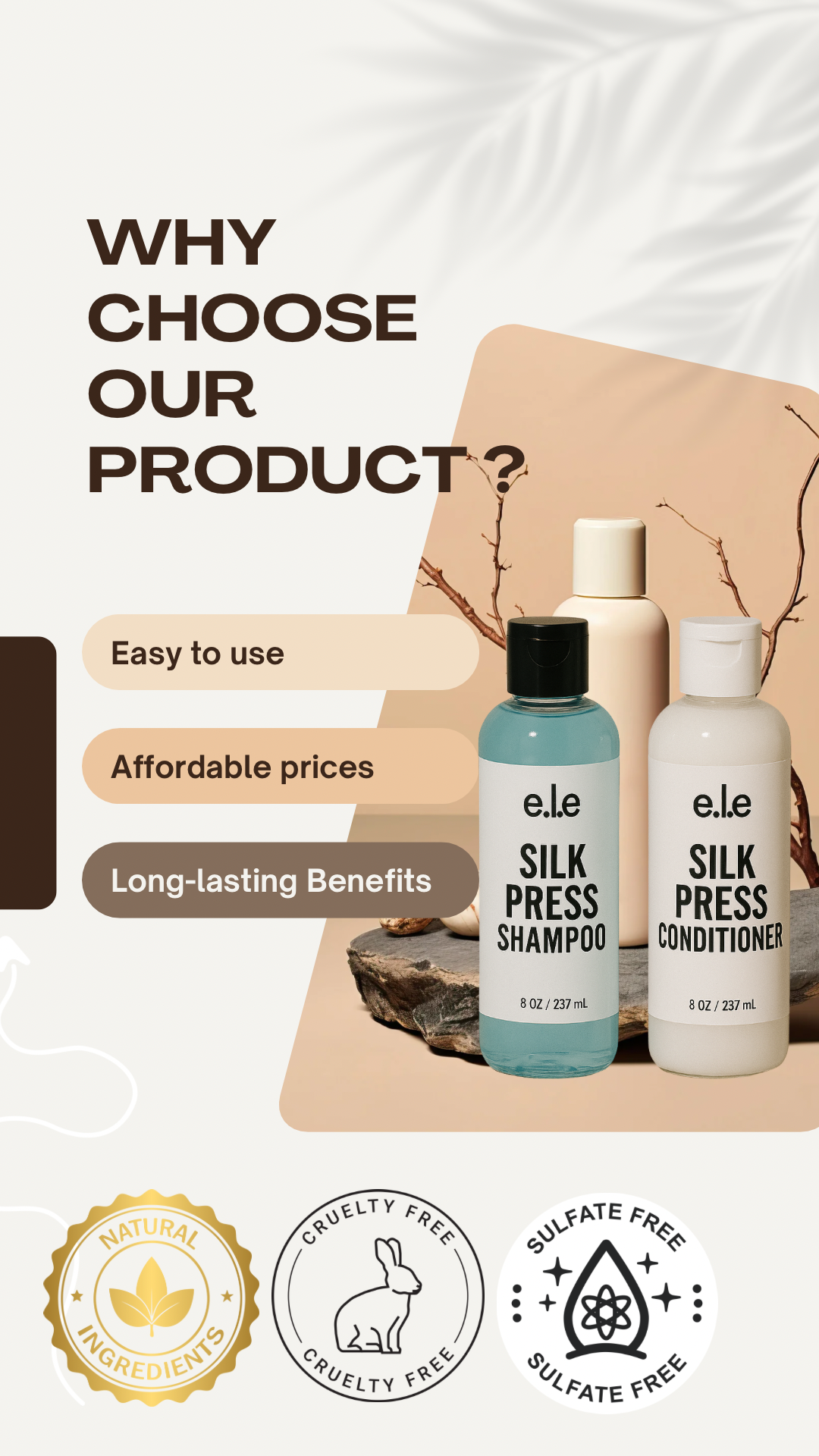 e.l.e Silk Press Shampoo & Conditioner Duo (8 oz each)